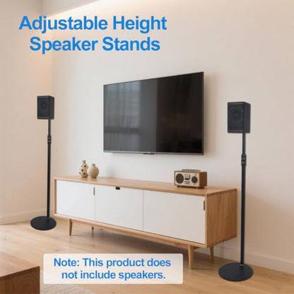 Speaker Stands, Adjustable Height from 33" to 48", 2 Packs | All Metal Speaker Stands Pair for Small Speakers，Holds up to 8.8 lbs,Easy DIY Assembly,HD-718,Black
