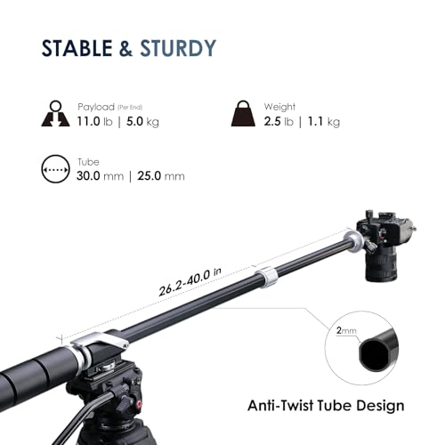 RAUBAY Tripod Extension Arm, Horizontal Boom Arm, 26-40", TE01 | Aluminum overhead tripod arm for top-down photography, with 1/4" and 3/8" mounts for cameras, lights and microphones