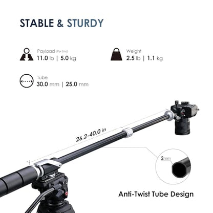 RAUBAY Tripod Extension Arm, Horizontal Boom Arm, 26-40", TE01 | Aluminum overhead tripod arm for top-down photography, with 1/4" and 3/8" mounts for cameras, lights and microphones