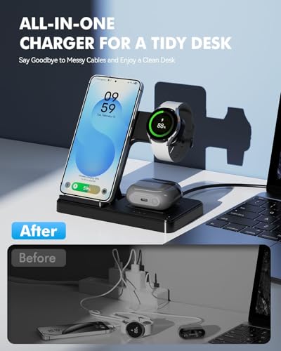 3-in-1 Charging Station for Samsung, Foldable Wireless Charger Stand | Android Phone and Watch Charger for Samsung S26/S25/S24/S23/S22/S21, Note 20/10, Z Fold 6/5, Galaxy Buds and Watch-Black - color: Black 9