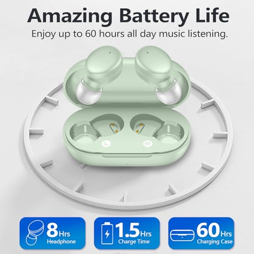 MOZOTER Mini Wireless Earbuds Bluetooth 5.3 in Ear Headphones Headsets | Light Weight,60Hrs Playtime Ear Buds with Charging Case,Smart Touch Control,Premium Sound with Deep Bass for Sport-Green - color: Green