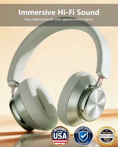 Wentronic Y03 Bluetooth Headphones Wireless Active Noise Cancelling Over Ear Headphones 48 Hours Playtime High Sound Quality 6 EQ Music Mode Headphones with Soft Ear Cushion - Green - color: Green