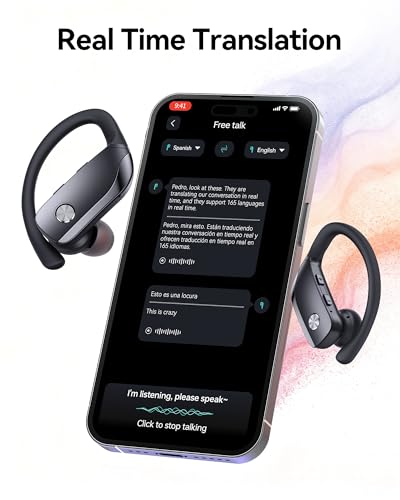 bmani Ear Buds Wireless Earbuds Bluetooth Headphones with 80H Playtime LED Display Case, Over-Ear Hook with Mic, Stereo Sound, Easy Button Controls, Sports Earphones for Running Workout Gym Black - color: Black, style: AI Buds Pro