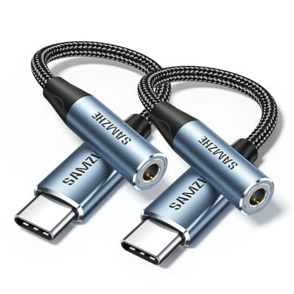 SAMZHE 2 Pack USB C to 3.5mm Audio Adapter, HiFi DAC Headphone Jack - size: 2 Pack