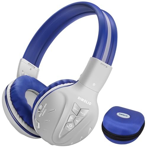SIMOLIO Kids Bluetooth Headphones Boys with Microphone, 75dB/85dB/94dB Volume Limited Kids Headphones Wireless, Adjustable Foldable Over-Ear Headset for Children School Travel Tablet Airplane Grey | Wired Cord & Share Port, Over-Ear, Eva Case, Wireless He