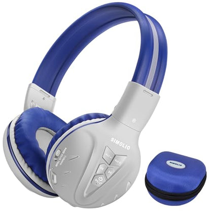 SIMOLIO Kids Bluetooth Headphones Boys with Microphone, 75dB/85dB/94dB Volume Limited Kids Headphones Wireless, Adjustable Foldable Over-Ear Headset for Children School Travel Tablet Airplane Grey | Wired Cord & Share Port, Over-Ear, Eva Case, Wireless He