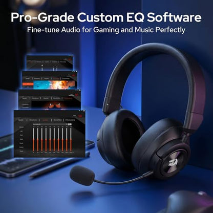 Redragon H889 Wireless Gaming Headset, 4-in-1 (2.4G/BT/USB/3.5mm), 51H Battery & Play-While-Charging, 7.1 Spatial Audio & 53mm Drivers, Detachable Mic, Multi-Platform Headphone for PC/PS5/NS/Mobile - color: Black