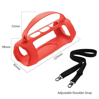 Silicone Case Cover for JBL Charge 5 Wi-Fi/Charge 5 Portable Bluetooth Speaker Protective Sleeve Skin Travel Carrying Case Replacement with Shoulder Strap Wireless Speaker Accessories(red) - color: RED