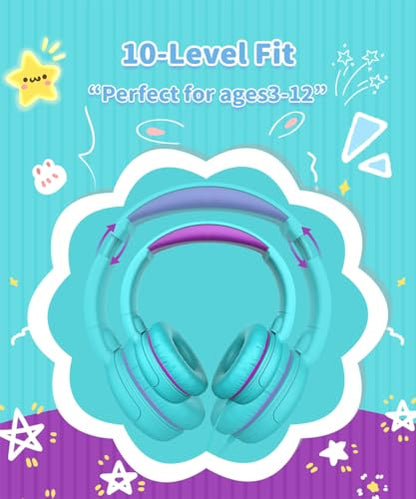 Wired Kids Headphones with Mic, 85/94dB Safe Volume Control, Foldable On-Ear Headset for School, Travel, Tablet & Laptop, 3.5mm Jack, Green & Purple - color: GreenPurple