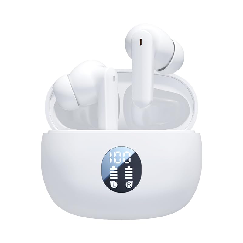 Wireless Earbuds, Bluetooth 5.4 Headphones Stereo Bass with Noise Cancelling Mic, Playtime in Ear Ear Buds with LED Power Display Charging Case, IPX7 Waterproof , for Sports Work Gaming (white) - color: White