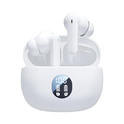 Wireless Earbuds, Bluetooth 5.4 Headphones Stereo Bass with Noise Cancelling Mic, Playtime in Ear Ear Buds with LED Power Display Charging Case, IPX7 Waterproof , for Sports Work Gaming (white) - color: White