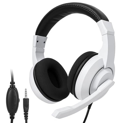 L02 Wired Headset, 3.5mm Stereo Headphones with Noise Canceling Microphone & Volume Controls, On-Ear Computer Headset for School/Office/Online/Gaming (White) - color: White