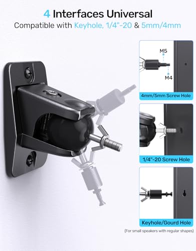 Universal Rear Speaker Wall Mount Bracket for Satellite Surround Sound | Max 11 lb Load, 1/4-20 & M5/M4 Threads Mounting, Wall & Ceilling Mount, Fits Roku, Polk, Samsung Q990F Q990D & More, 2-Pack