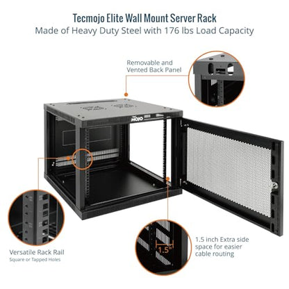 Tecmojo 9U Wall Mount Rack Cabinet, Heavy-Duty 176 Lbs High Load Capacity, 19” Enclosed Server Network Rack with 2 Colling Fans, Mesh Door, 23.6” Deep – Elite Collection - size: 9U/23.6in Depth/Mesh Door