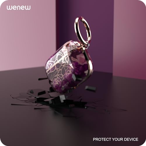 wenew case for Airpods Pro 2 Case, Flower Airpod Pro Slim Hard Case Cover with Carabiner for Women Girls (Golden Purple) - color: Golden Purple