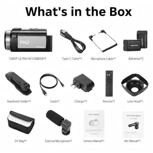 Video Camera Camcorder Full HD 1080P 36MP 16x Zoom for YouTube | Vlog camera with 270° rotatable screen, stereo microphone, dual battery included.