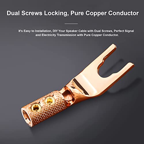 4PCS Spade Connector,45 Degree Pure Copper Audio Fork Y Spade Plug DIY with Heat Shrink Tubing and Hex Wrench,Dual Screw Locking Speaker Cable Plug for Speaker Cables (Knurled) - color: Pure Copper Knurled Style