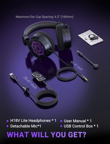 FIFINE H18V Lite Wired Open Back Gaming Headset, for PC, Xbox, PS4/5 | 3.5mm/USB Dual Connectivity, Large 53mm Drivers, Immersive 7.1 Surround, Airy Mesh Earmuffs, Active Noise Canceling Mic - color: Black and purple