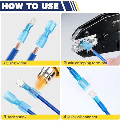 haisstronica 100PCS Heat Shrink Spade Connectors, 22-10 AWG, Male/Female | Quick Disconnect Wire Connectors for Automotive, Watercraft & Electronics, 3:1 Adhesive-Lined Crimp Terminals - size: AWG 22-10, style: Male&Female Kit 100PCS