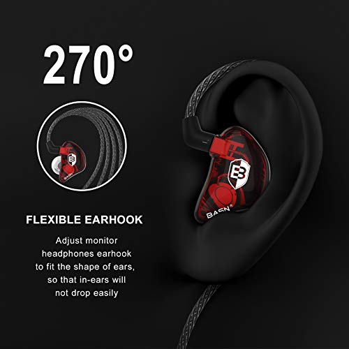 BASN Bsinger PRO in-Ear Monitors Hybrid Dynamic Dual Drivers Two Detachable MMCX Cables Musicians in-Ear Earbuds Headphones (Red) - color: Red