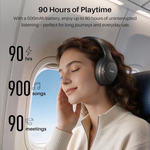 TOZO HT3 Hybrid Noise Cancelling Wireless Headphones, 90H Over Ear Headset | Hi Res Audio, AI Voice Assistant, Dual Device Connection, 32 Custom EQs, Built In 5 Mics, ANC, Foldable, Bluetooth 6.0 - color: Gray