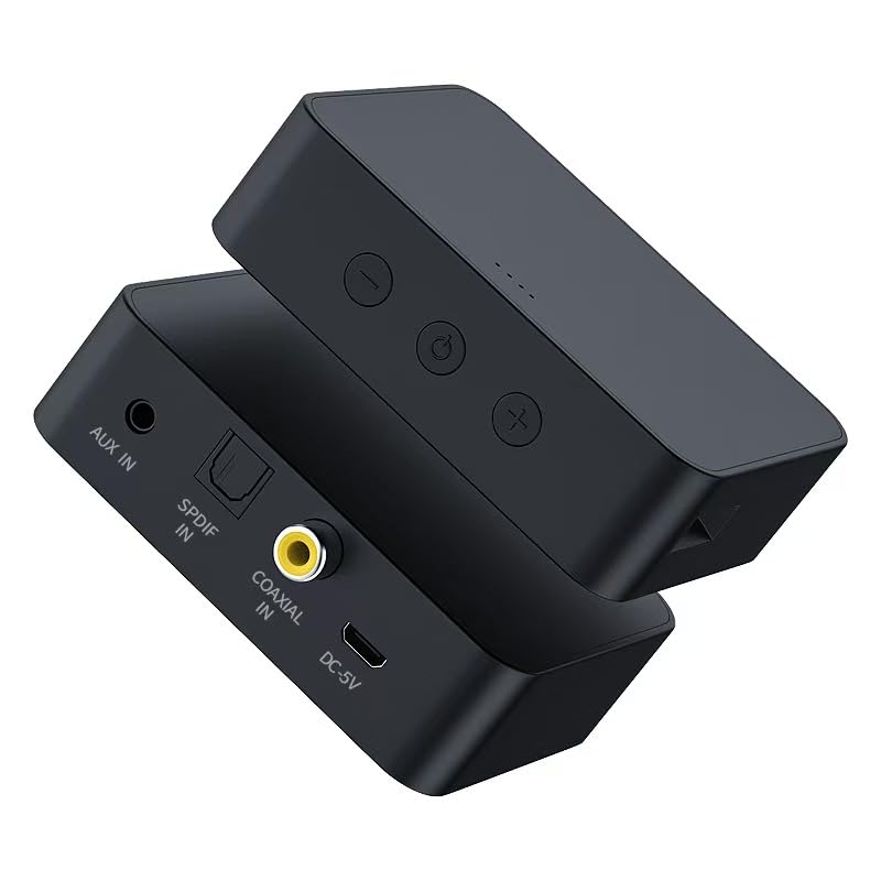 Optical Bluetooth 5.0 Transmitter Receiver for TV to Headphones with Volume Control, Low Latency Wireless Audio Adapter Support AUX/Coaxial/Optical Audio Inputs for TV/PC/Airplane, No Battery