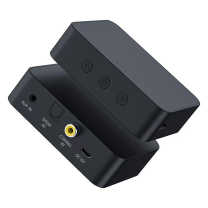 Optical Bluetooth 5.0 Transmitter Receiver for TV to Headphones with Volume Control, Low Latency Wireless Audio Adapter Support AUX/Coaxial/Optical Audio Inputs for TV/PC/Airplane, No Battery