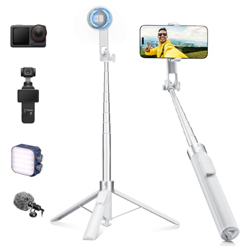 K&F CONCEPT 72" Selfie Stick for iPhone, Phone Tripod | Clip & Magnetic, Remote, 1s Open & Close, Compatible with iPhone 17-12 Osmo Pocket 4/3 Luna Ultra, X97C6 - color: White