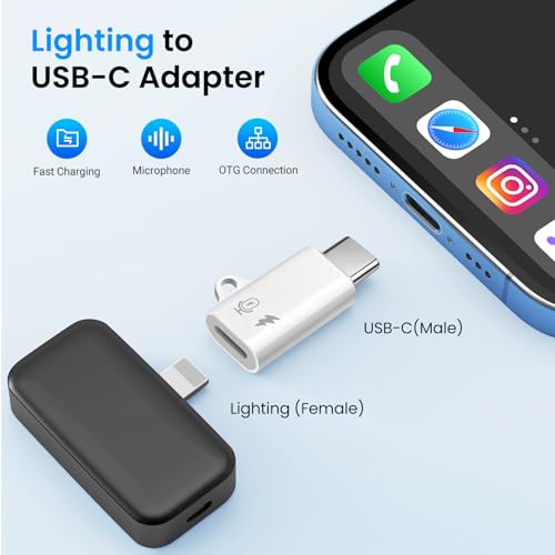 USB-C to Lighting Wireless Lavalier Microphone Adapter (2-Pack), Male USB-C to Female Light-ing, Compatible for Microphone/Charging