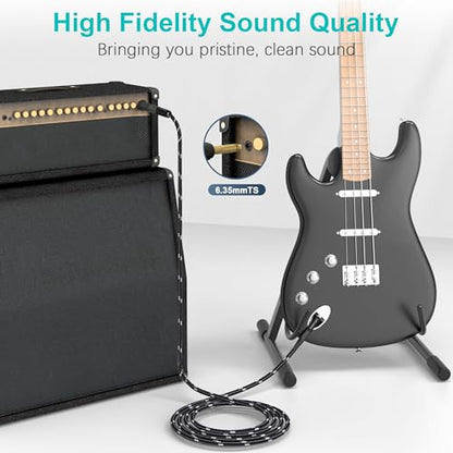 1/4 Inch Guitar Cable 2-Pack, 3.3FT, 6.35mm TRS Balanced Audio Cable | Quarter Inch TRS to TRS Balanced Stereo Instrument Cable for Electric Guitar, Bass, Keyboard, Mixer and Amplifier - size: 3.3 FT