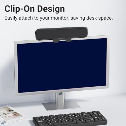 XUMIUZIY Computer Speakers for Desktop Monitor, USB A/USB C Wired Computer Soundbar for PC, Clip On Laptop Speaker with Volume Control & Mute Key, Immersive Sound