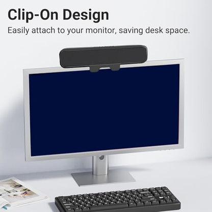 10W On Computer Speakers for Desktop, USB A USB C Wired Stereo Speaker Bar with Volume Control Mute Key, 1.5m Cable Length, Immersive Sound and Space Saving Design