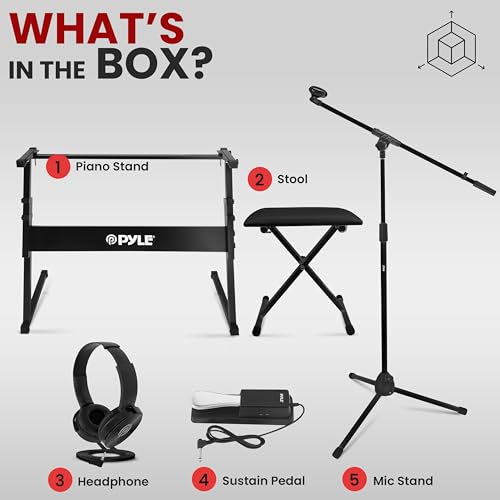 PYLE Heavy-Duty Electric Keyboard Accessories, E Piano Equipment Pack Includes Height Adjustable Z Shape Keyboard Stand, Keyboard Stool, Microphone Stand, Headset, and Sustain Pedal, Black - style: Black Keyboard Accessory Set