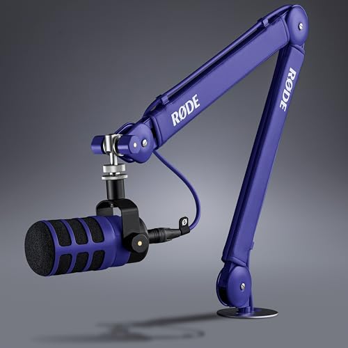 Rode PodMic Dynamic Broadcast Microphone with PSA1+ Microphone Boom Arm, WS14 Pop Filter, and Premium XLR Cable (Purple)