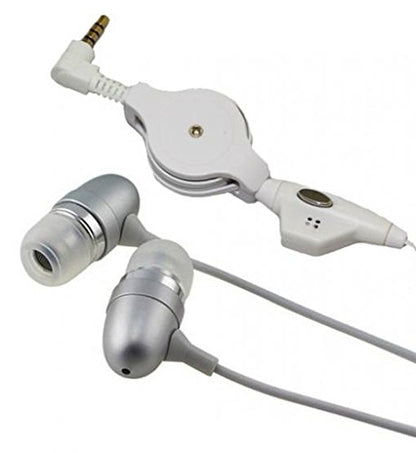 Retractable Headset Hands-Free Earphones w Mic Dual Metal Earbuds Headphones in-Ear Wired [3.5mm] [Silver] for Samsung Galaxy J3, J5, J7, Note 3 4 5, Edge, S5, S6, Edge, Edge+, S7, Edge