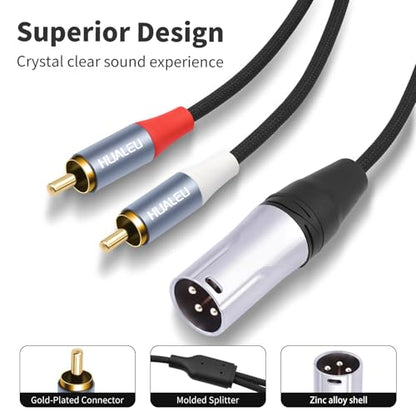 3FT 3Pin XLR Male to 2 RCA Male Y Splitter Patch Cable,One-Point Two-Unbalance Audio Cable 1 XLR to 2 RCA for Speaker Condenser Mic Mixer AMP - color: 3Ft/XLR M to 2 RCA M