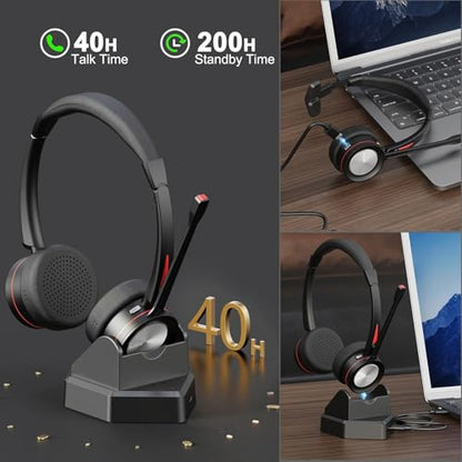 Bluetooth Headset with Microphone & Mute Button, 40H Working Time, Noise Canceling Wireless Headset with USB Adapter for PC Work Office Laptop Teams Conference Meeting Call Center - color: BNG890DBT