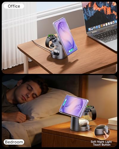 Qi2.2 25W 3-in-1 Magnetic Wireless Charger for Samsung, Compact & Foldable | Fast Charging Station for MagSafe for S26 Ultra/Z Fold 8/Fold8 Ultra, Travel Charger Stand (Not for Watch 9/Ultra2)