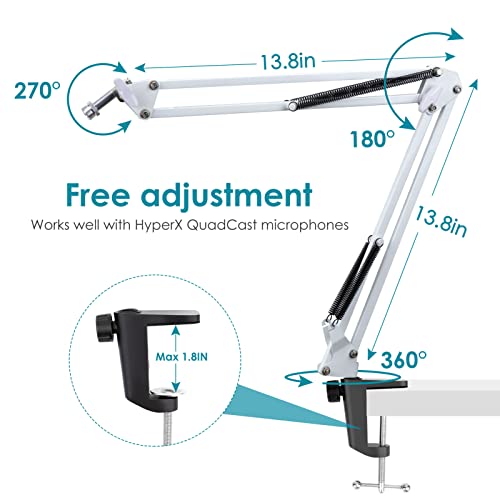 White Mic Arm Compatible with HyperX QuadCast S - Premium QuadCast S Microphone Boom Arm for Gaming, Streaming by YOUSHARES - White