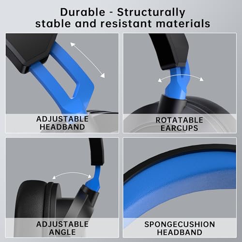 AOC Wired Gaming Headset for PS5, Xbox Series X|S & Xbox One,PC, Clear Mic | Stereo Bass, 79in Cable, in-Line Controls, 207g Lightweight, Soft Earmuffs , Gaming Headphones with 3.5mm Splitter, Blue - color: Blue