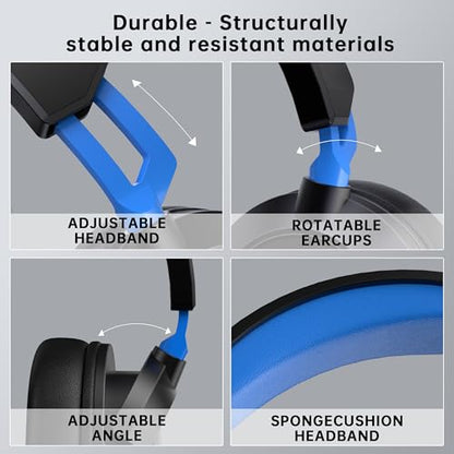AOC Wired Gaming Headset for PS5, Xbox Series X|S & Xbox One,PC, Clear Mic | Stereo Bass, 79in Cable, in-Line Controls, 207g Lightweight, Soft Earmuffs , Gaming Headphones with 3.5mm Splitter, Blue - color: Blue