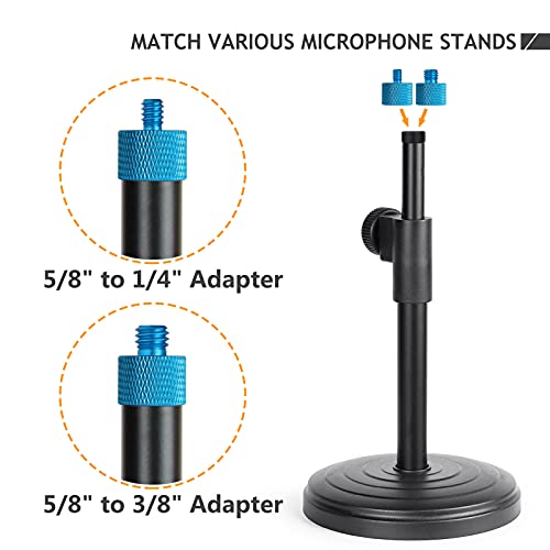 Mic Screw Adapter Thread 5/8 to 1/4 Adapter and 5/8 to 3/8 Adapter Set for Microphone Stand to Tripod and Camera Adapter (Blue)