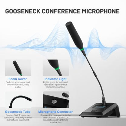 Phenyx Pro 4-Channel Auto Scan Wireless Conference Microphone System PTC-4 | 4 x 50 Frequencies, 328 ft Range, IR Sync, 4 Gooseneck Mics for Lectures, Church, Meeting, Conference Rooms,Public Speaking