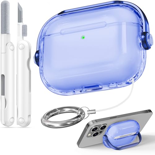 Case for Apple Airpods Pro 3 (Clear Blue) | with Safety Lock, Phone Holder Function, High-Transparency TPU Material, with Portable Hook, Multifunctional Cleaning Tool - color: A-Clear Blue, size: Airpods Pro 3 (2025)