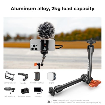K&F CONCEPT 9.8" Magic Arm, 1/4" Screw Camera Mount Arm 360° Ball Heads | for DSLRs, Monitor, Flash, LED Light, Microphone, Camera Cage, Action Camera, MS32 - style: 9.8" Arm