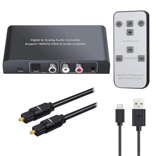 Neoteck 192kHz Digital to Analog Audio Converter with IR Remote Control | DAC Converter Digital Coaxial Toslink Optical to Analog Stereo L/R RCA 3.5mm Audio Adapter Support Volume Control/Mute/Power