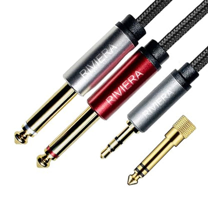 RIVIERA 6FT/1.8M Audio Cable 3.5mm 1/8" TRS to Dual 6.35mm 1/4" TS Braided Sheild Copper Wire and 24K Gold Plated Low Noise with Braided Nylon Jacket for Digital Players & Musical Instruments - color: 1/8 TRS-Dual 1/4 TS Black, size: 6FT/1.8M