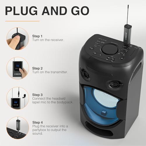 Phenyx Pro Dual Digital Headset/Lapel Wireless Microphone System PDP-2-2B | 2 Bodypack Transmitters, Mini Receiver, 2 x 15 Frequencies, Hands-Free Vocals, Karaoke