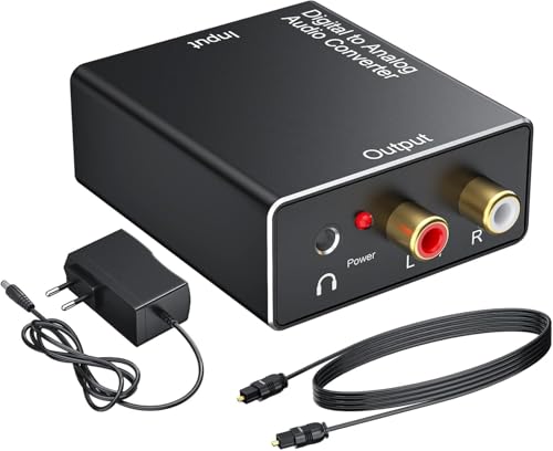 DA Converter Aluminum, 192KHz DAC Digital SPDIF Toslink to Analog Stereo Audio Converter with Optical Cable, R/L 3.5mm Jack, for PS3 PS4 Xbox HDTV Blu-ray Sky HD Apple TV