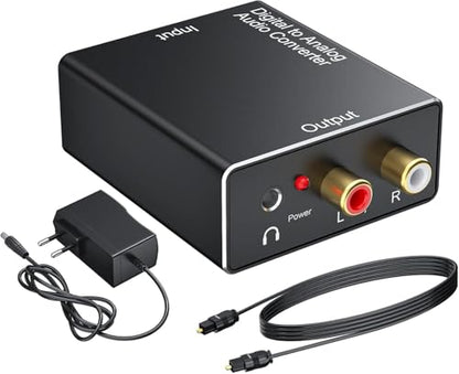 DA Converter Aluminum, 192KHz DAC Digital SPDIF Toslink to Analog Stereo Audio Converter with Optical Cable, R/L 3.5mm Jack, for PS3 PS4 Xbox HDTV Blu-ray Sky HD Apple TV